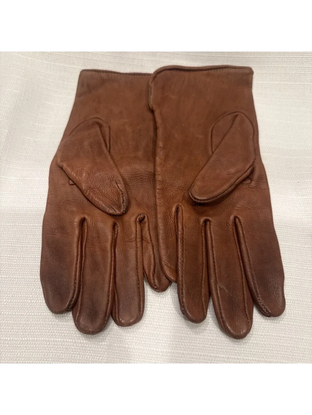 Vintage 90s Premium quality Ladies Brown Leather Gloves Cashmere Lining Size S